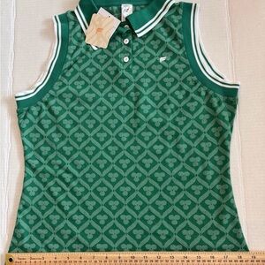 Fabletics Seamless Fairway Green Patterned Polo Top